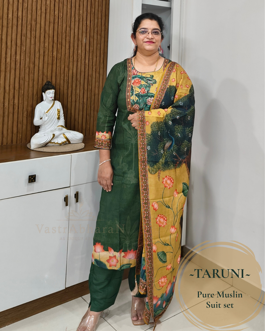 Pure Muslin printed top with hand embroidered yoke