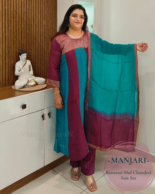 Manjari - Mul Chanderi Anarkali Set