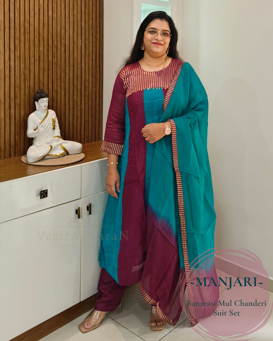 Pink Banarasi Mul Chanderi anarkali suit set | Festive wear suit sets for women | Casual wear suit set for women