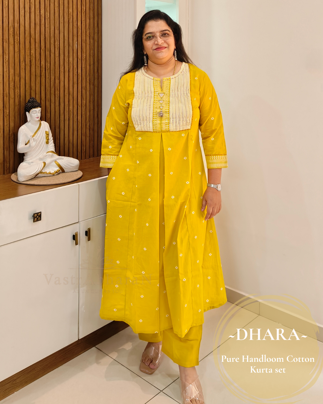 Yellow handloom cotton kurta set for work and travel