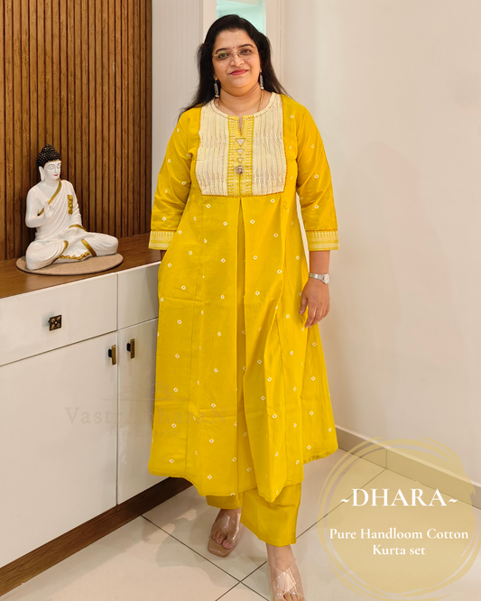 Yellow handloom cotton kurta set for work and travel