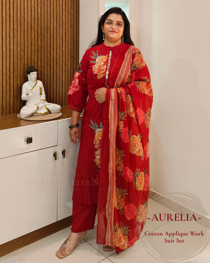 Black cotton applique and mirror work suit set for women