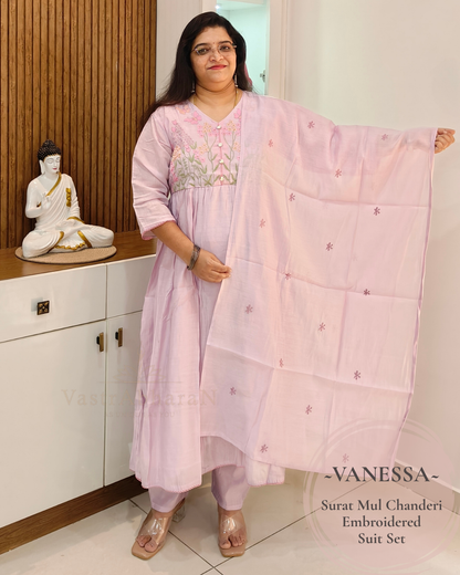 Lavender Surat Mul Chanderi top with 3/4 sleeves