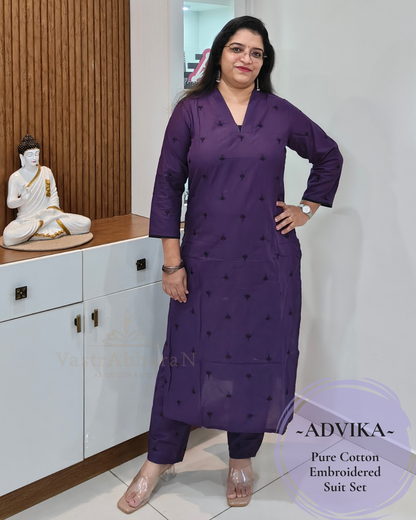 Purple pure 60x60 cotton straight-cut top with embroidery