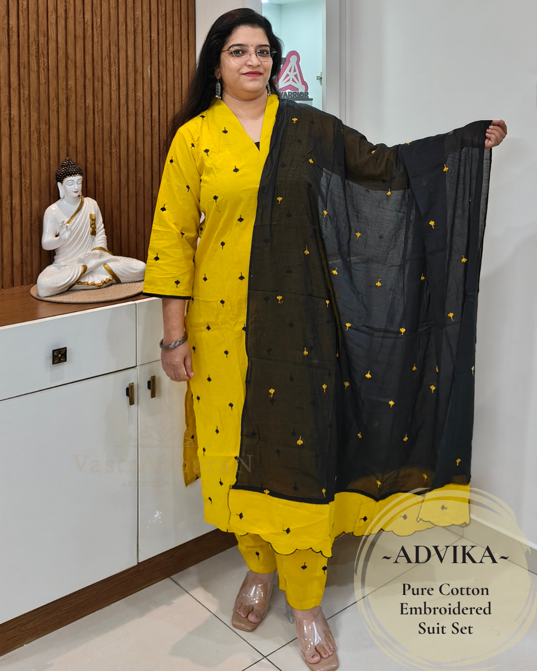 bLACK Mul Cotton dupatta with embroidery contrast patchwork and scalloping