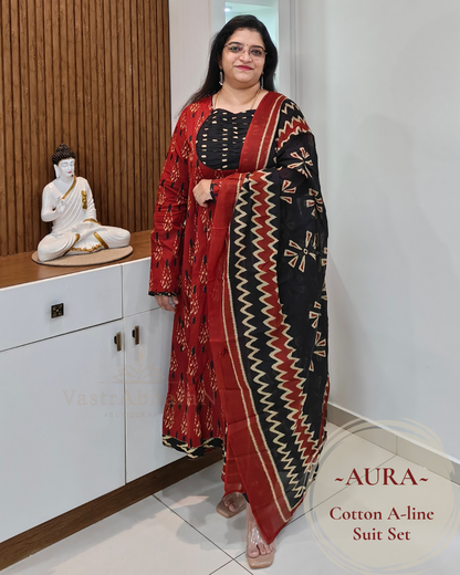 Terracotta printed cotton A-line suit set for women